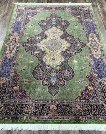 Иранский ковер Iran Qum Iran G246 (Шелк - Модал, зеленый)