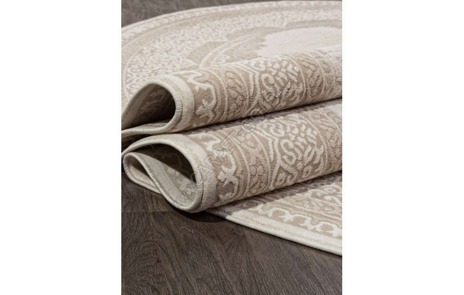 Ковер M029A - WHITE / LIGHT BEIGE - Овал - коллекция SIESTA
